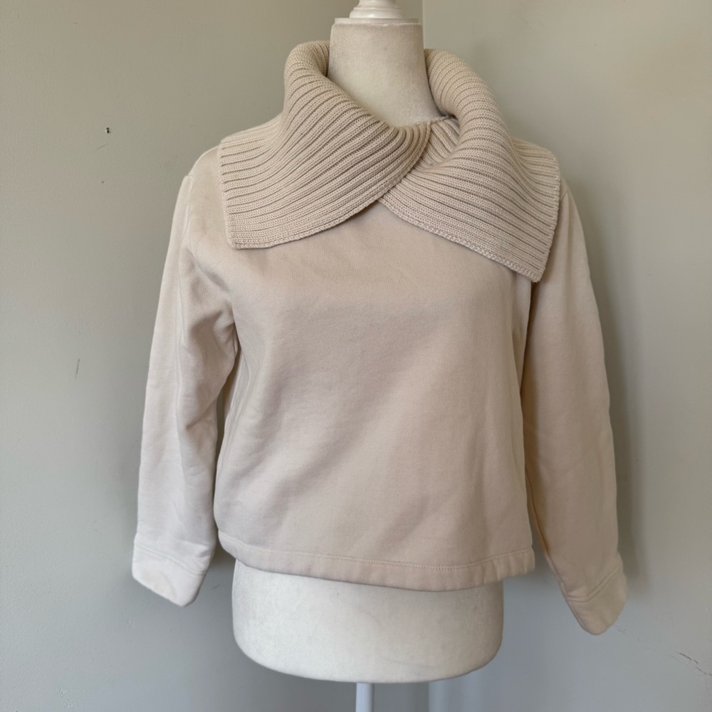 Zara Women Light Cream Ribbed Collar Women Sweater Size Small